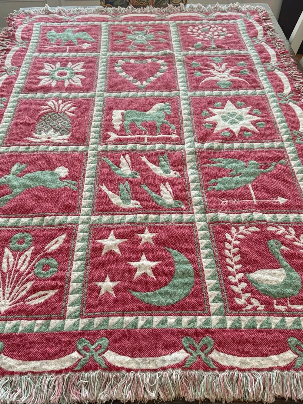 Vintage Cotton Fringe Throw Blanket Cottagecore 80-90s Country Theme Cottagecore